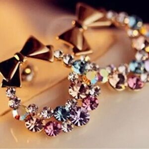 Colorful Rhinestone Weeath with Bow Knot Lovely Elegant Earrings NWT